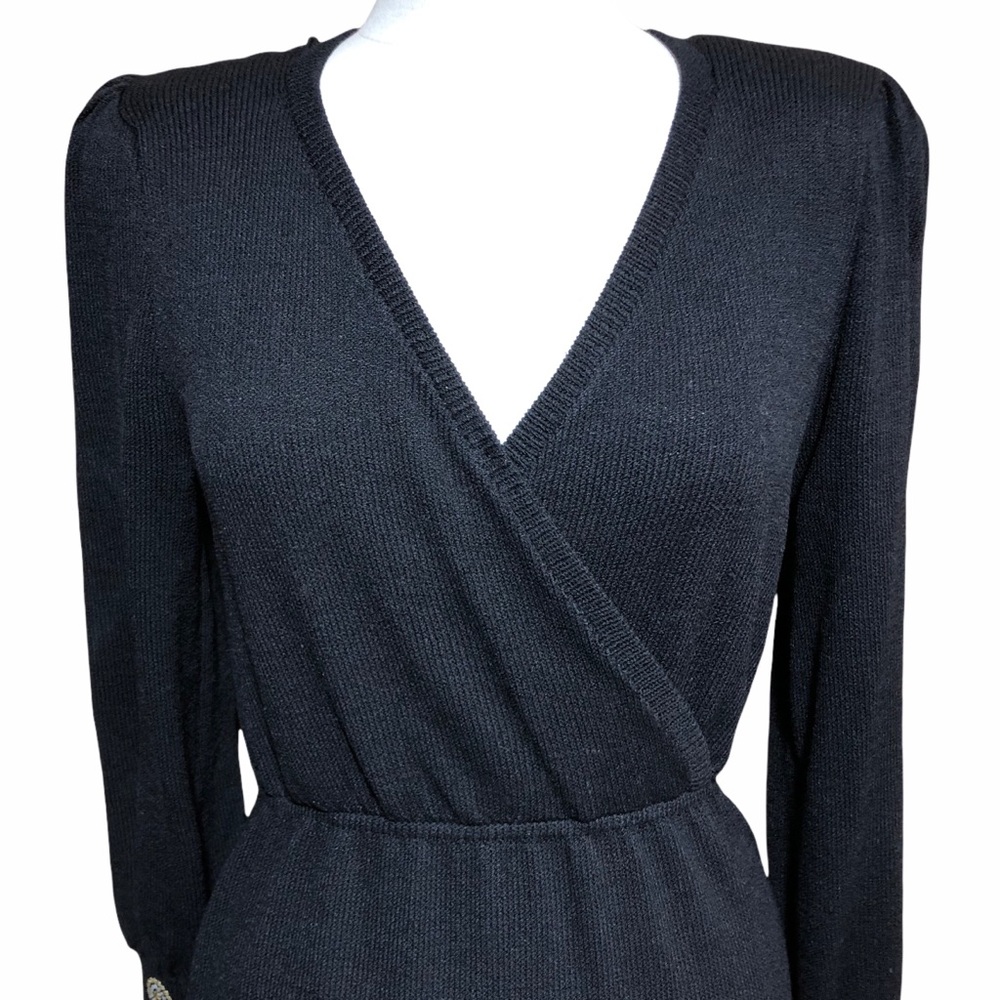 St. John Collection Black Knitted Dress 3/4 Sequin Sleeves MADE IN USA - Picture 2 of 13